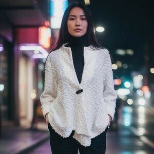 JOSEPH RIBKOFF WHITE SEQUIN LONG SLEEVE BEADED TEXTURE BLAZER JACKET SZ L-XL